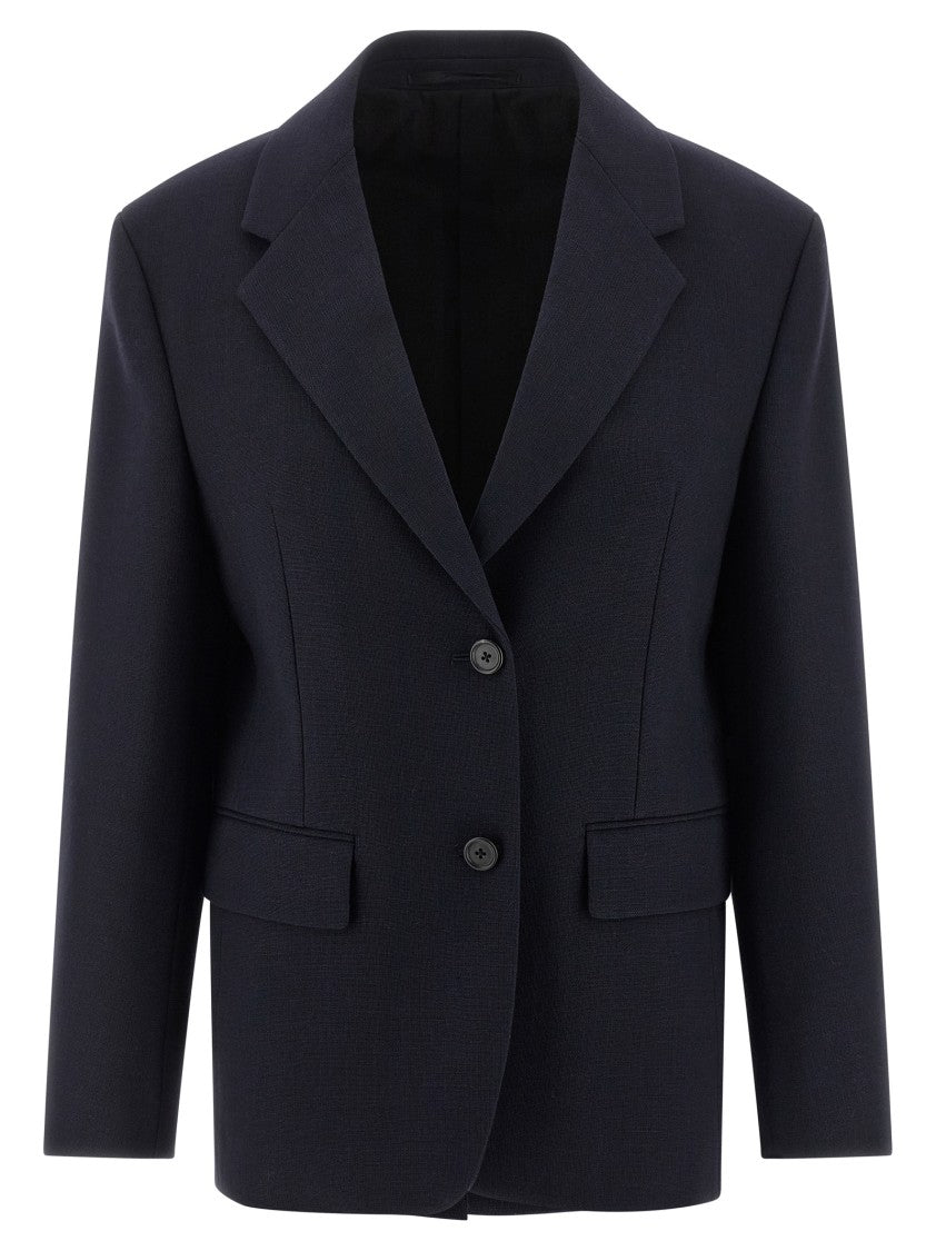Prada Tailored Black Wool Blazer With Peak Lapels And Structured Silhouette