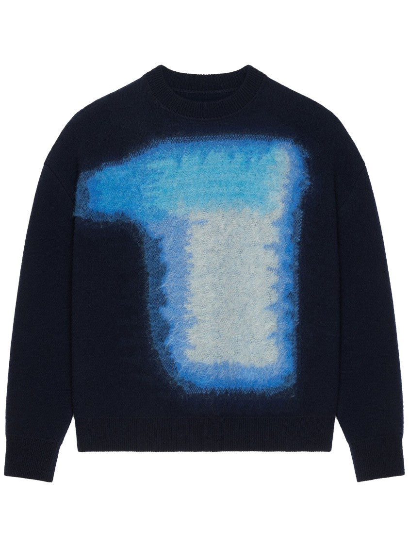 Givenchy Abstract Patterned Blue Grey Crewneck Sweater