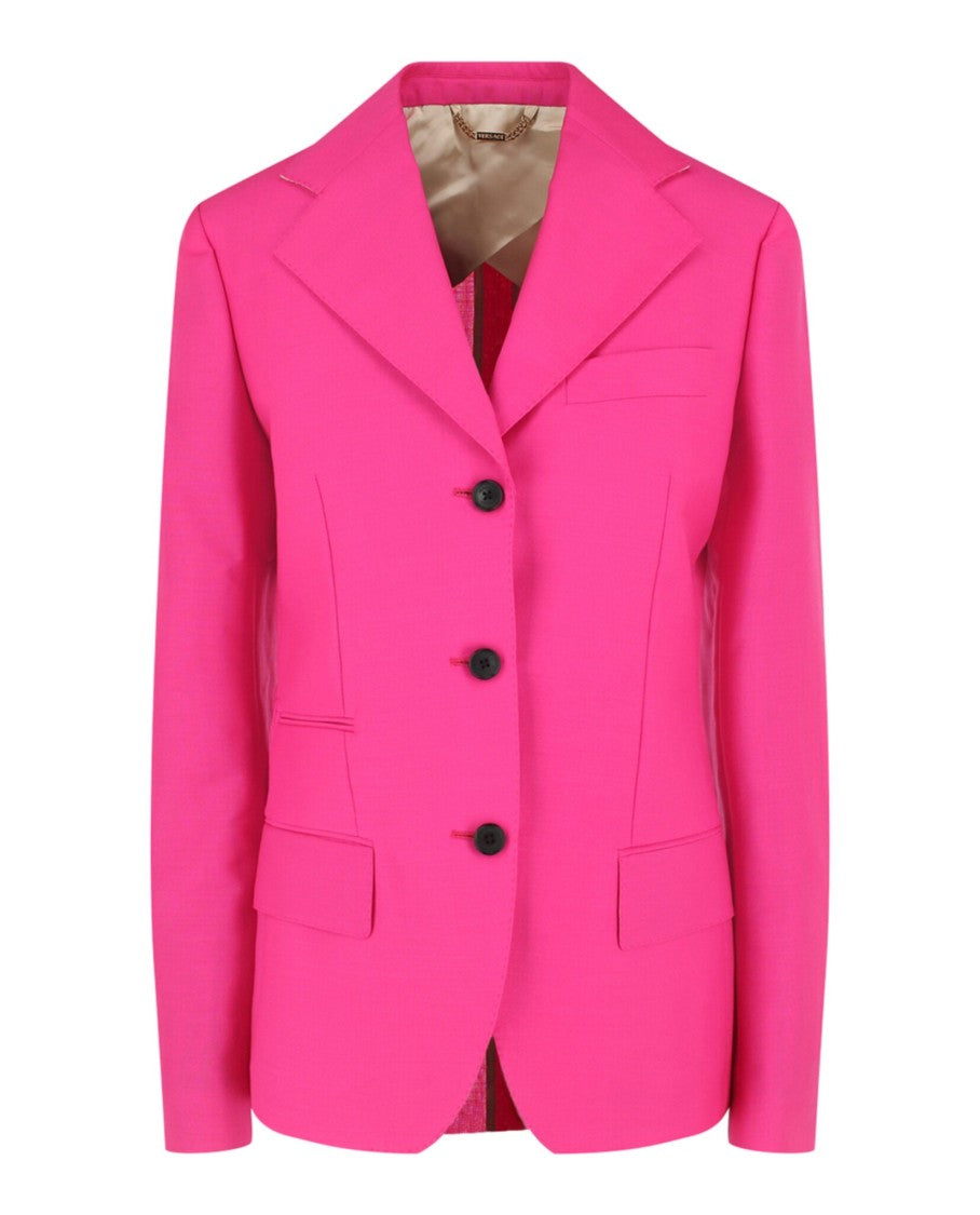 Versace Mohair Blend Blazer With Notched Lapel And Relaxed Fit