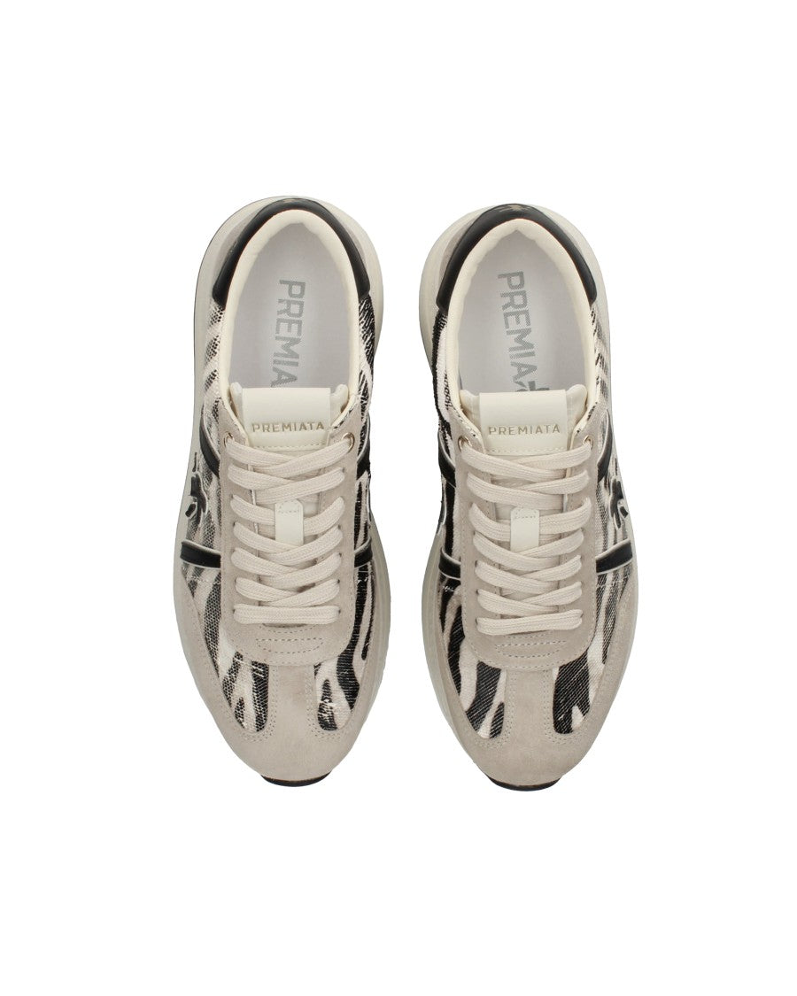 Premiata Zebra-Print Low-Top Sneakers With Glossy Accents