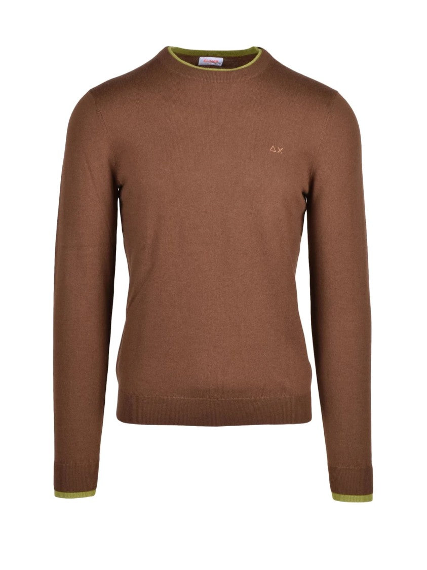 Sun68 Brown Merino Wool-Cotton Crewneck Sweater