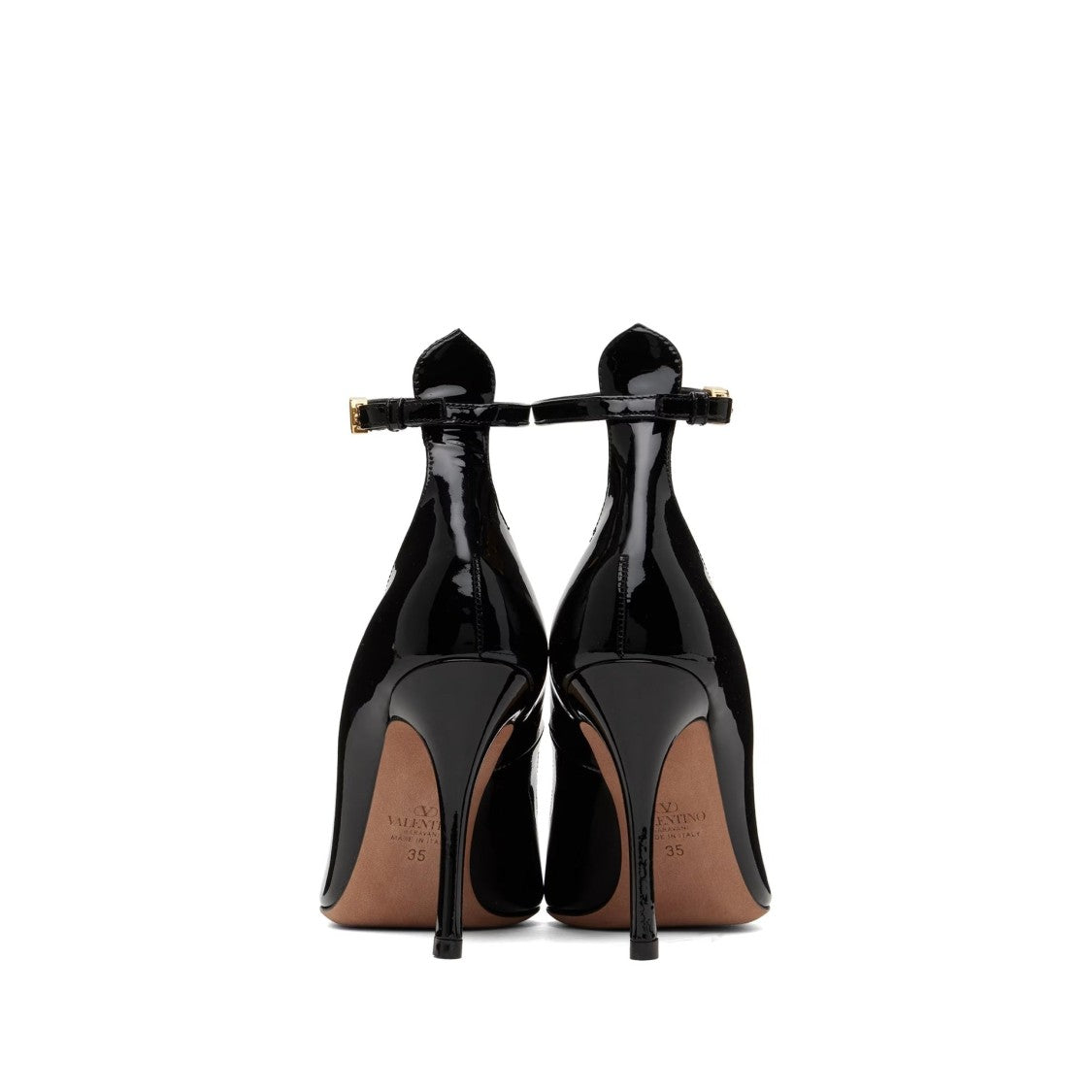 Valentino Garavani Pointed Toe Patent Leather Pumps With Logo Ankle Buckle