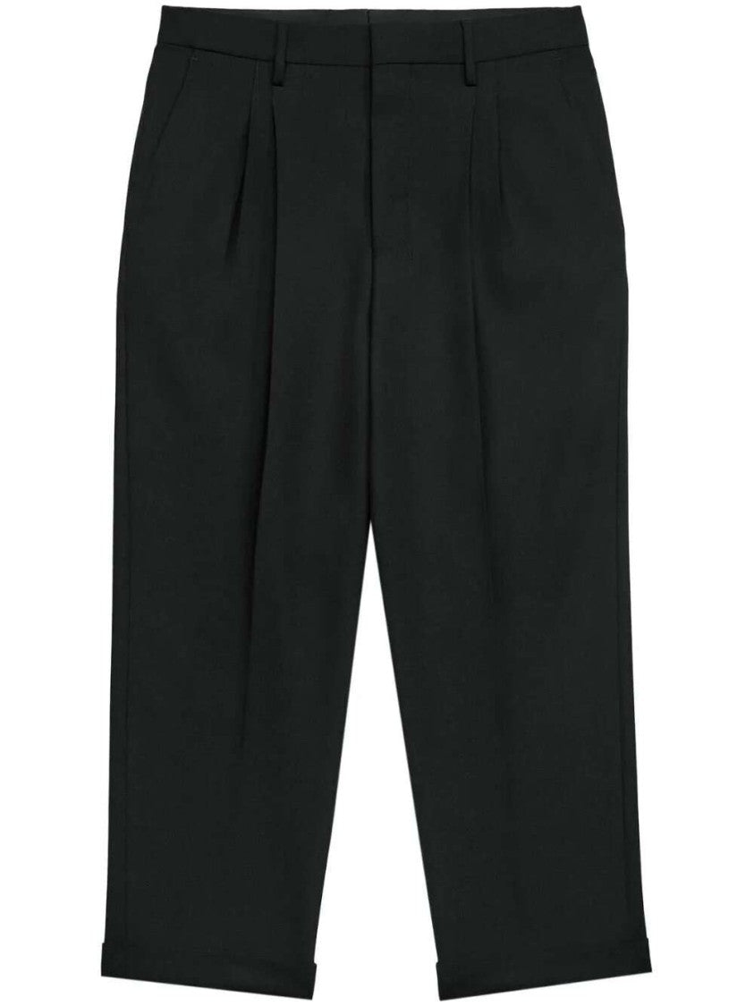 Ami Box-Pleated Black Cropped Trousers