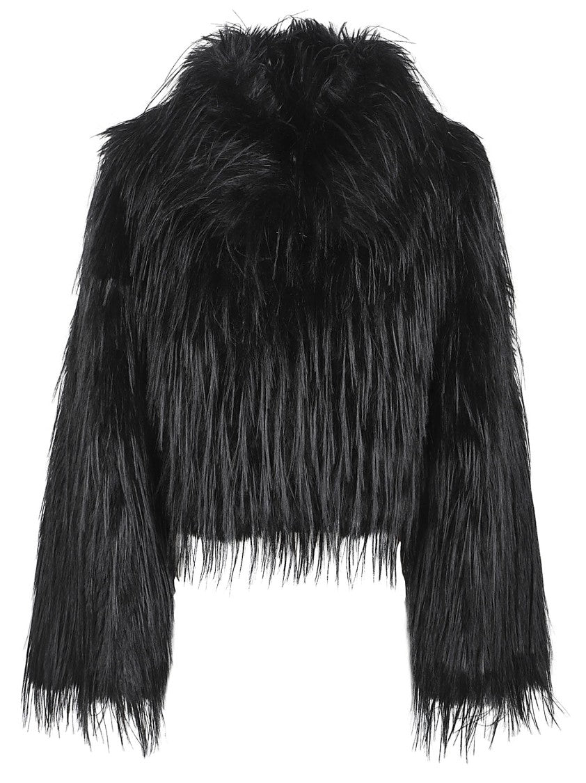 Pinko Cropped Jacket With Shaggy Faux Fur