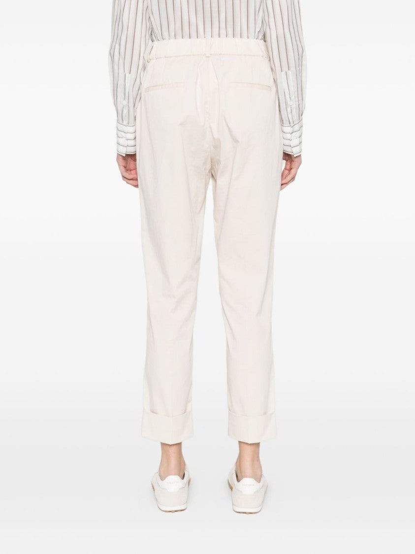 Peserico Cropped Beige Trousers With Cuffed Hems And Elegant Fit