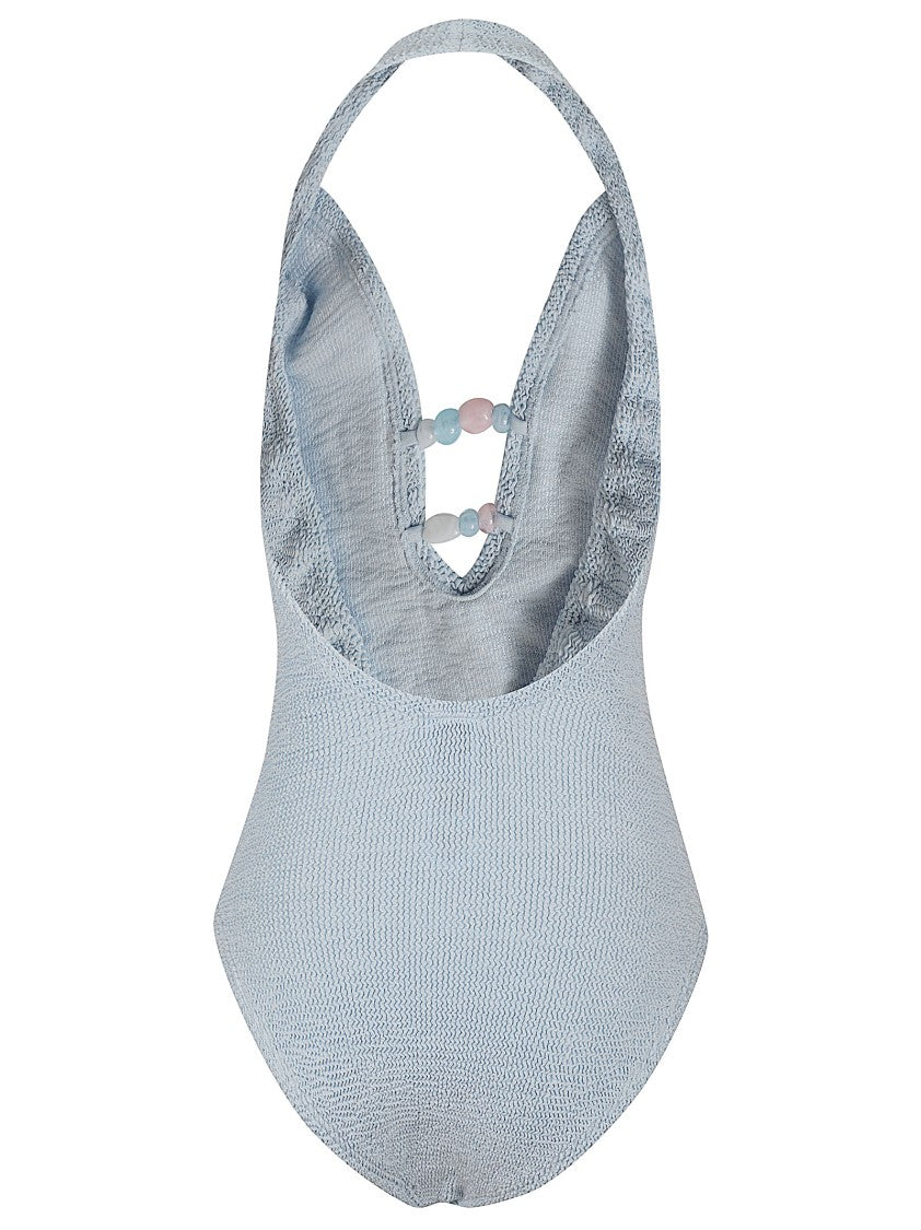 Hunza G Halter Neck One-Piece Swimsuit With Beaded Accents