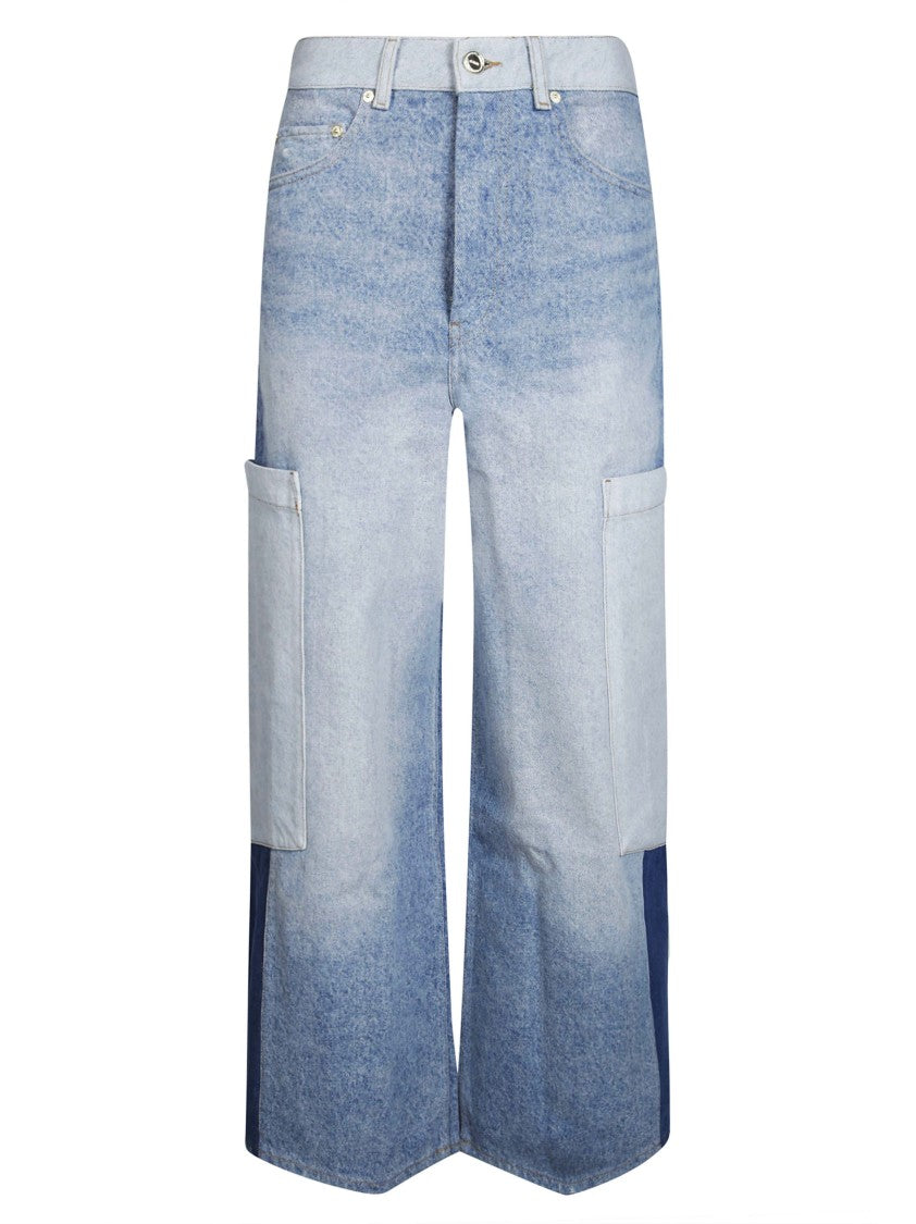 Ganni Patchwork Denim Baggy Cargo Jeans