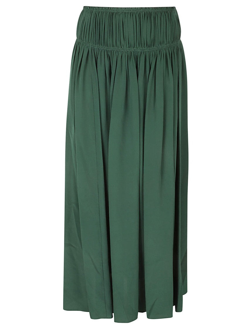 Chloé Flowing Green Silk Skirt With Gathered Waistband