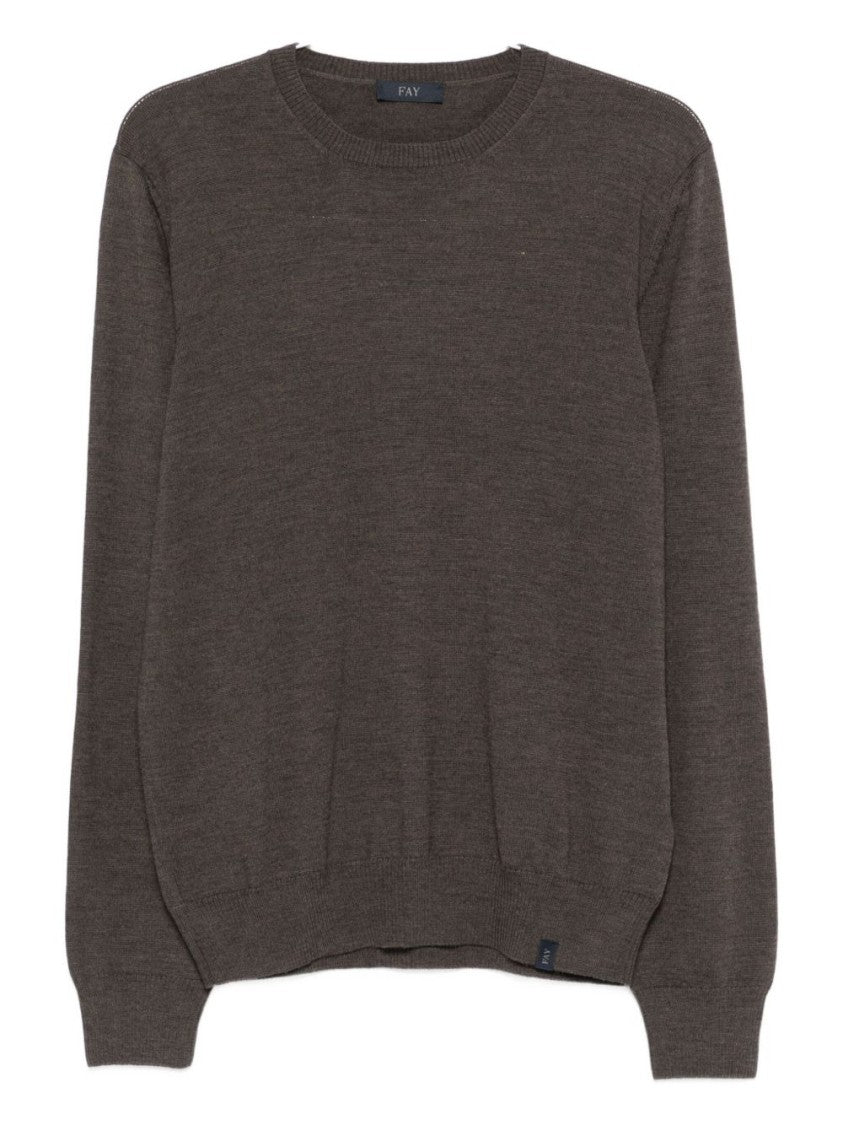 Fay Brown Crew Neck Sweater In /Virgin Wool