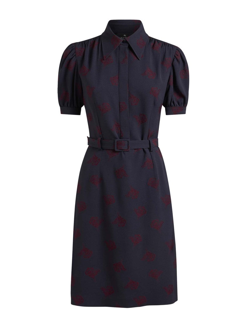 Etro Jacquard Floral Minidress With Belted Waist