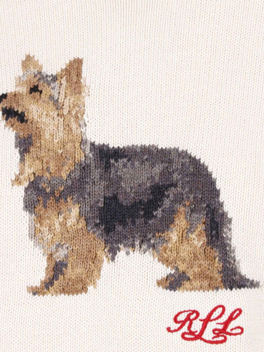 Polo Ralph Lauren Intarsia Knit Cotton Sweater With Dog Motif By Polo Ralph Lauren