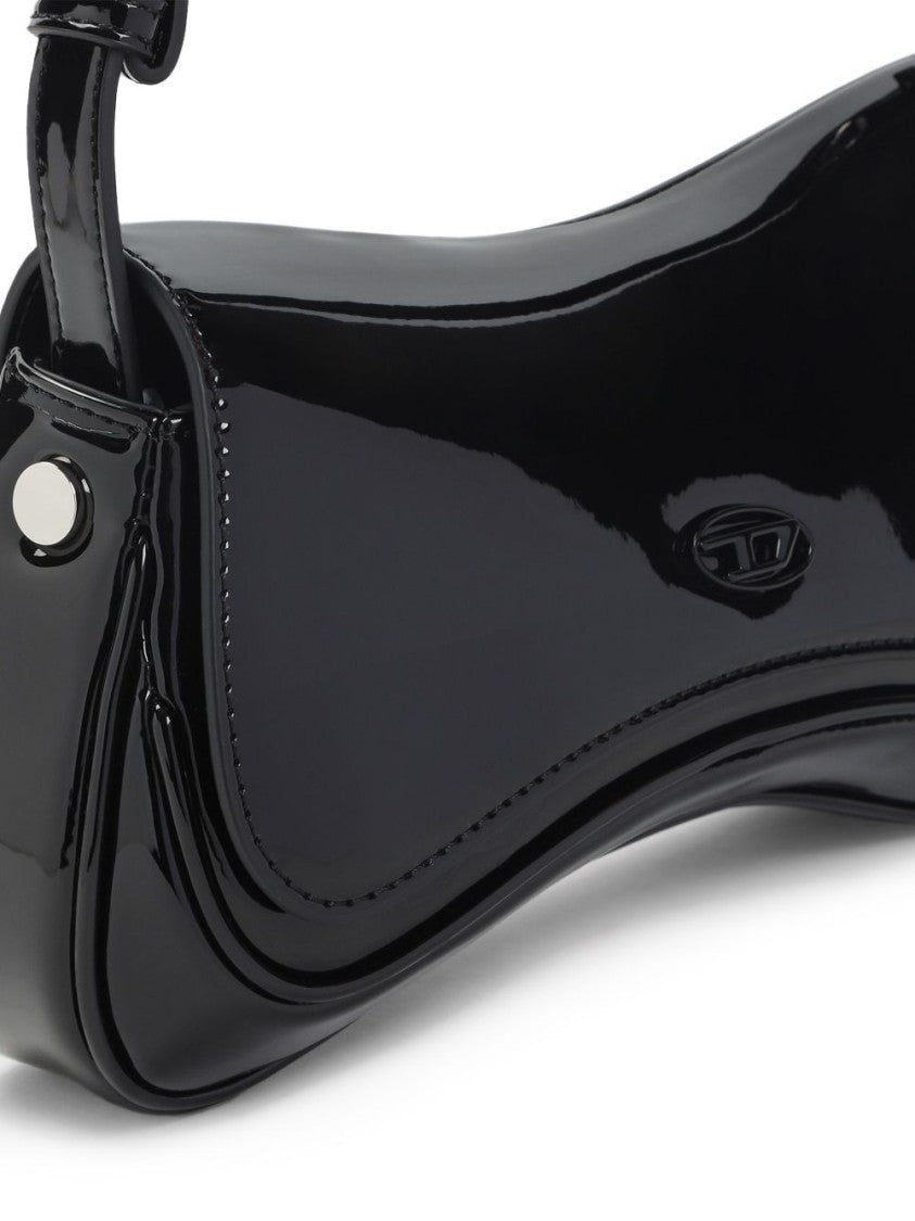 Diesel Black Glossy Curved Magnetic Handbag