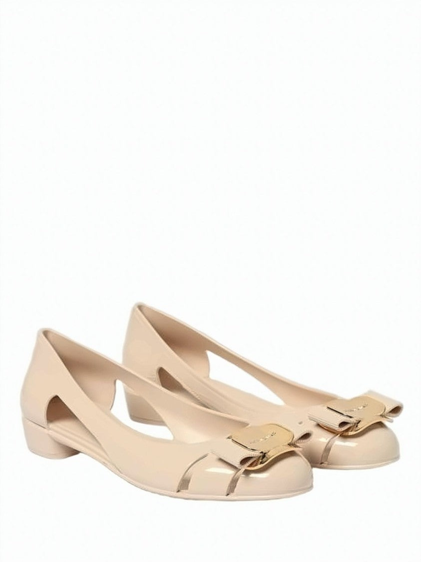 Salvatore Ferragamo Glossy Rubber Flats With Cut-Out Sides
