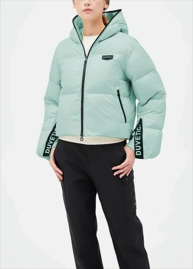 Duvetica Cropped Quilted Puffer Jacket With Hood And Branded Details