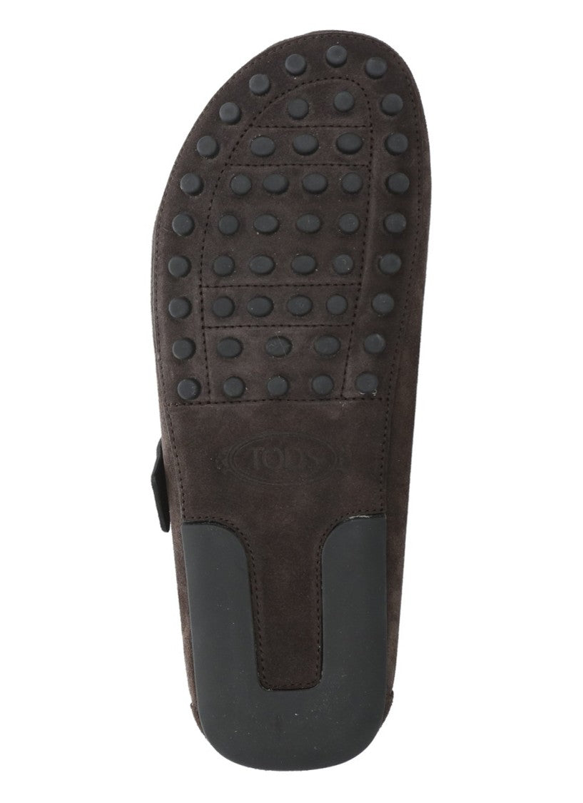 Tod's Brown Strap Buckle Suede Loafers