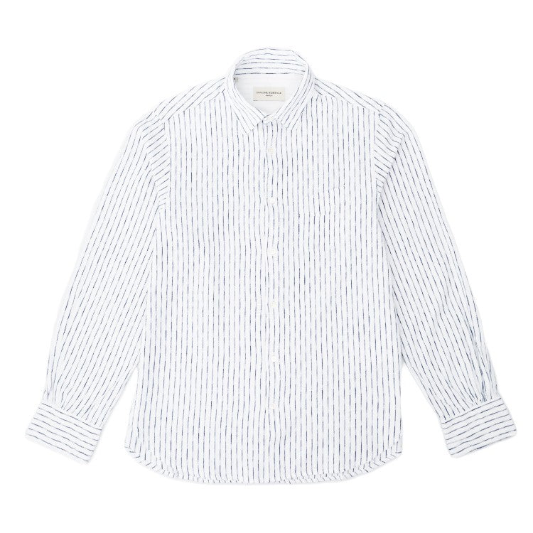 Officine Generale Long-Sleeved White Shirt With Gathered Cuffs