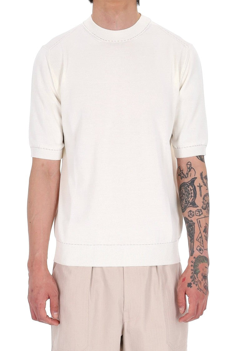 Eleventy White Saddle-Stitched Cotton T-Shirt
