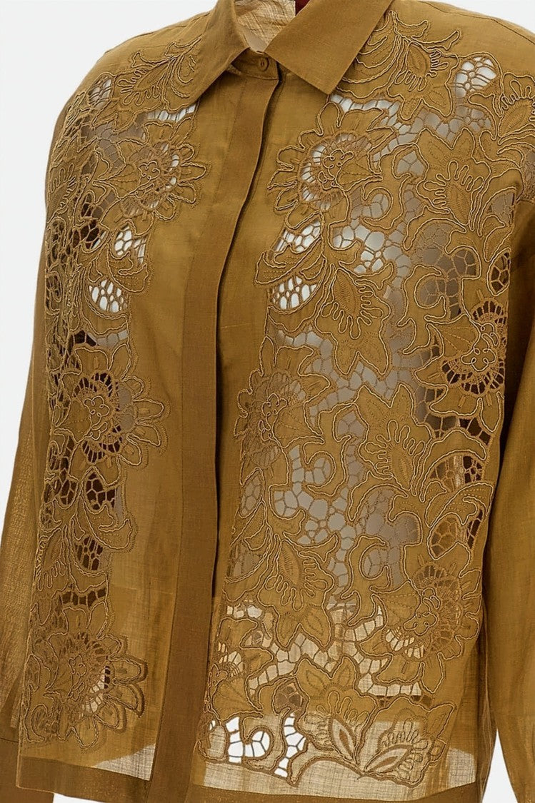 Max Mara Cropped Lace Overlay Shirt With Sheer Back