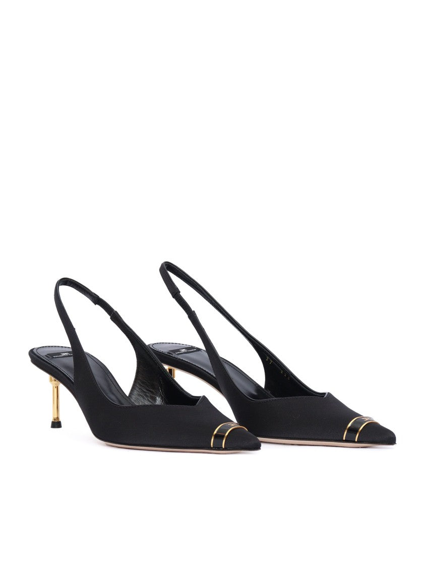 Elisabetta Franchi Slingback Heels With Gold Accent And Pointed Toe