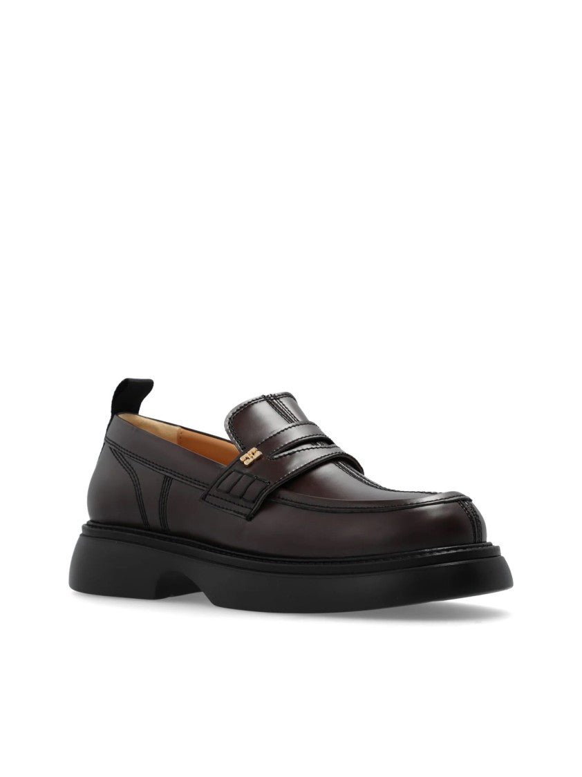 Ganni Brown Everyday Loafer Polished Penny Strap Recycled Leather Loafers