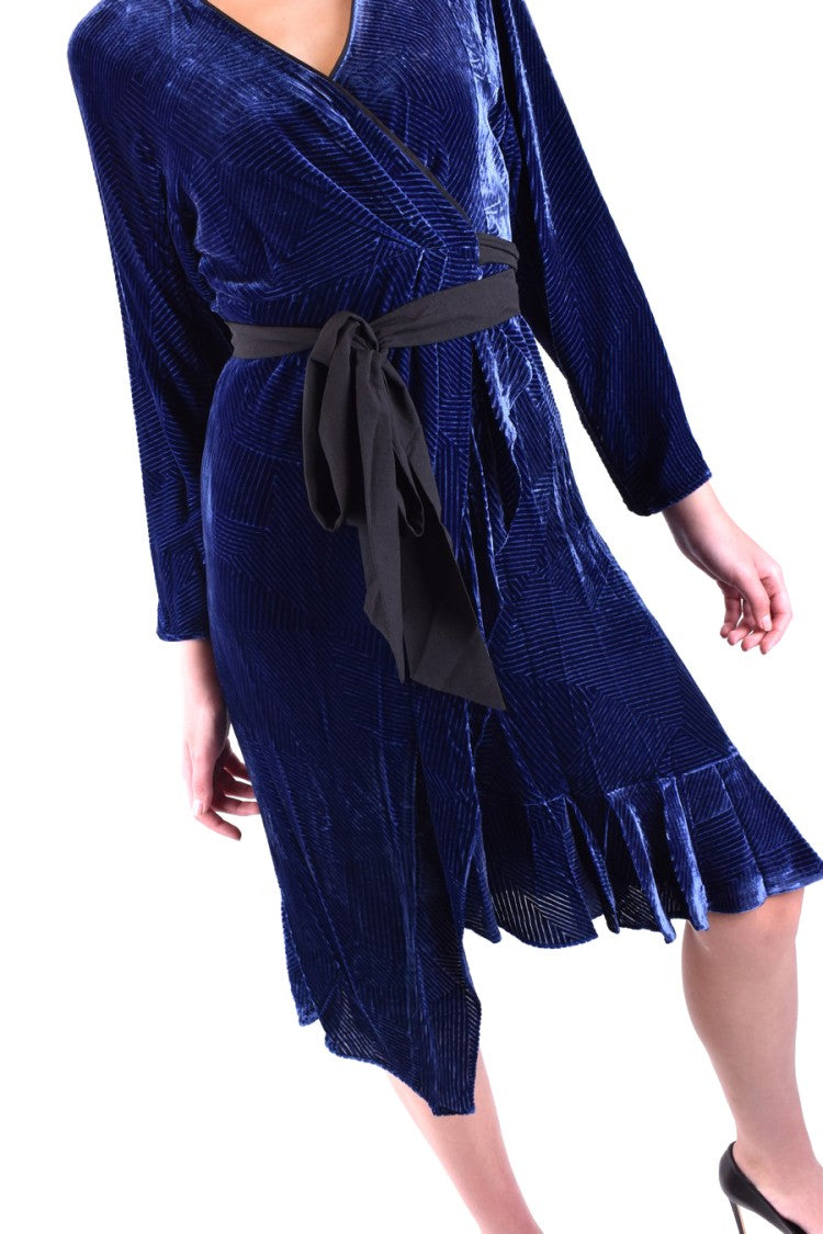 Diane Von Furstenberg Wrap-Style Navy Midi Dress With Velvet Texture