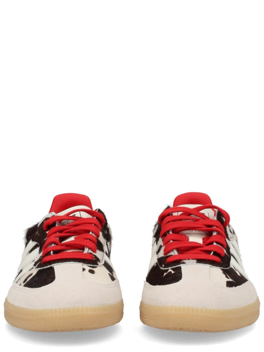 Adidas Originals White Cow Print Red Laces Sneakers