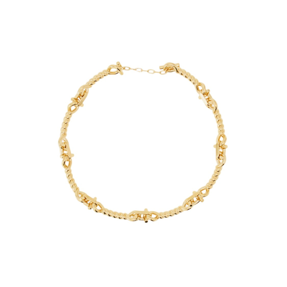 Salvatore Ferragamo Gold Torchon Hook Custom T-Bar Brass Necklace