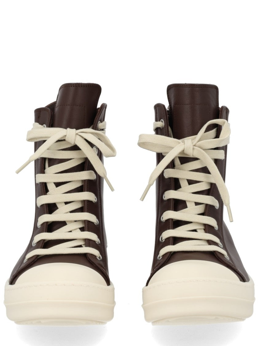 Rick Owens Brown High-Top White Sole Sneakers