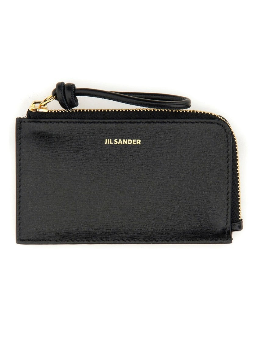 Jil Sander Black Zip Wallet With Wrist Strap