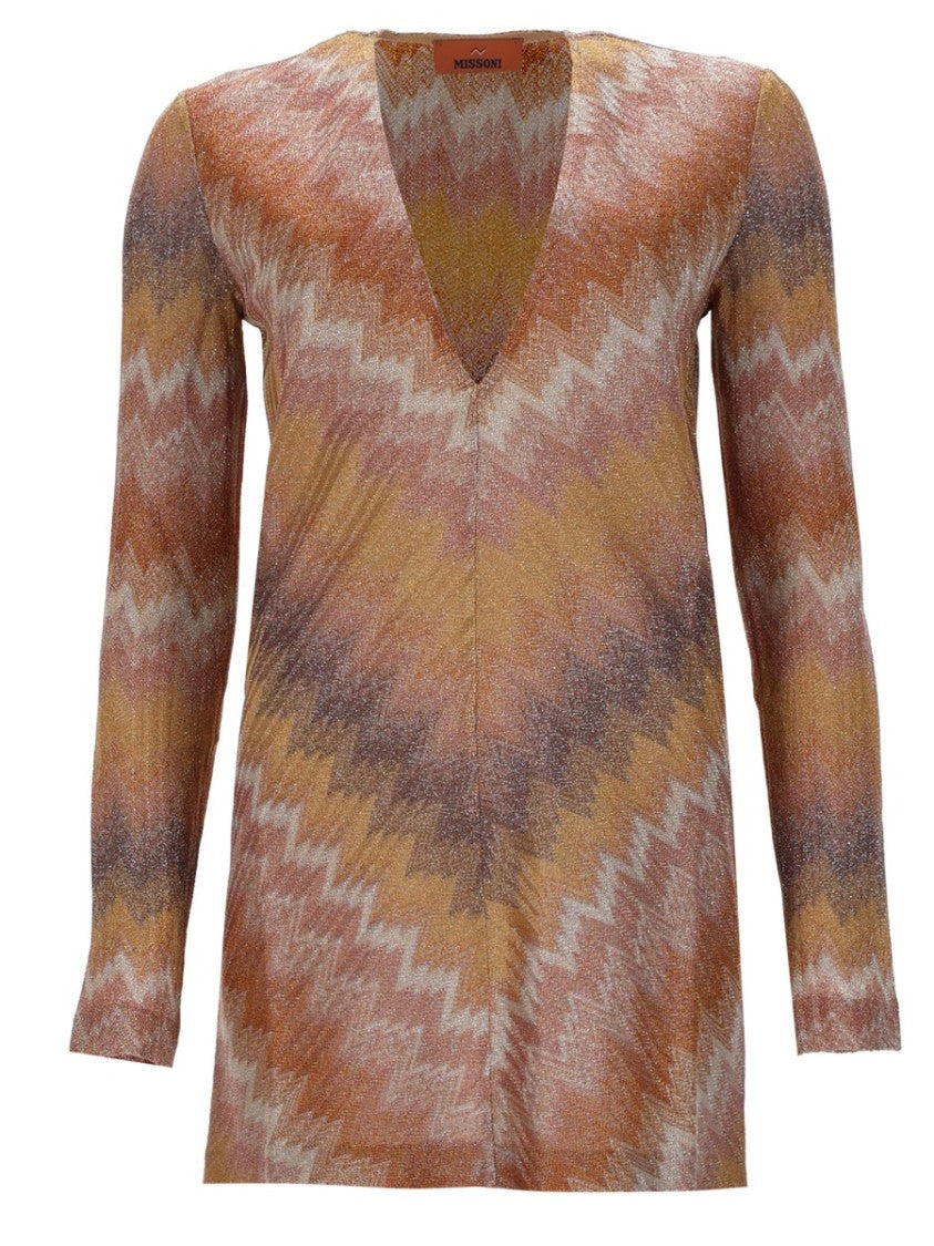Missoni Zigzag Pattern Metallic Viscose Mini Dress