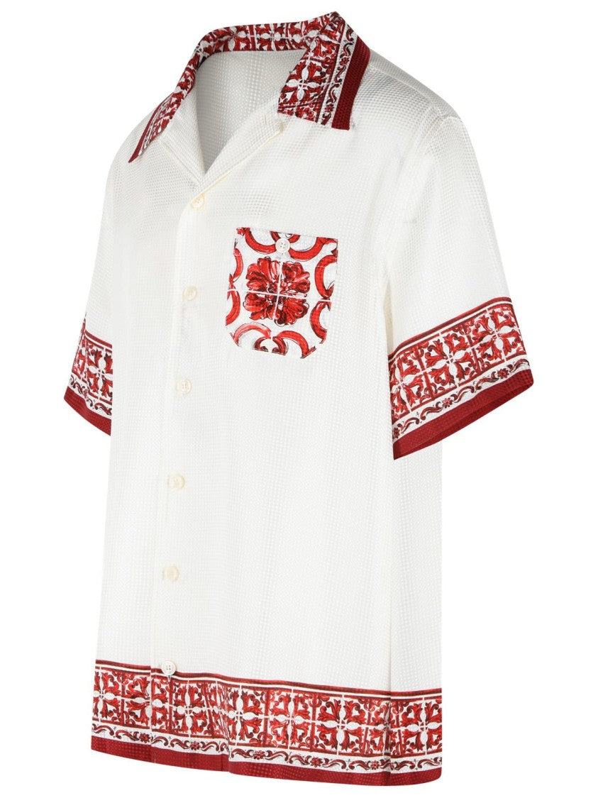 Dolce & Gabbana White Silk Maiolica Rubino Shirt