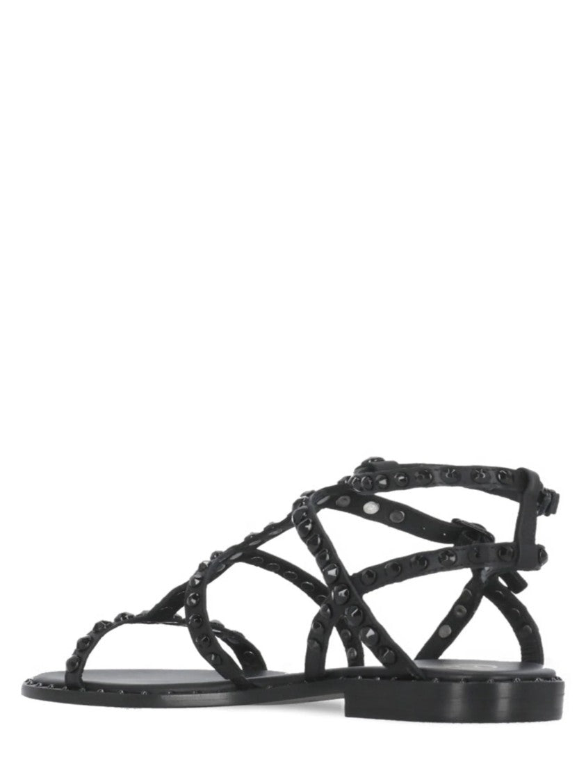 Ash Studded Flat Sandals With Adjustable Ankle Strap