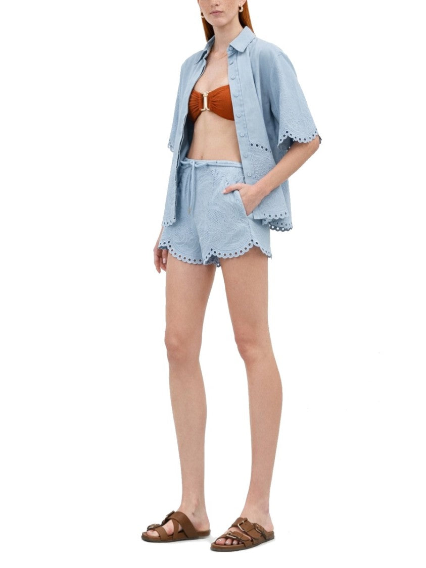 Zimmermann Intricate Floral Embroidered Denim Shorts By Zimmermann