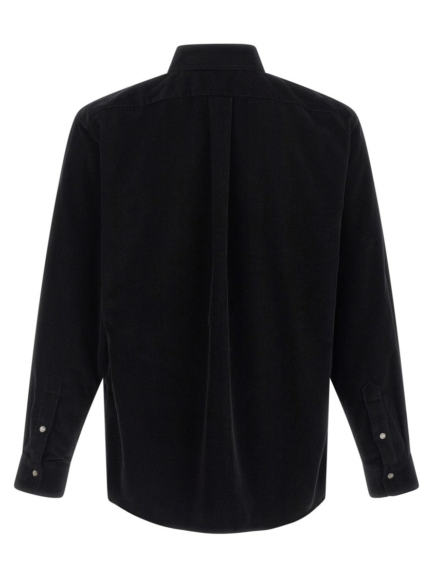 Fendi Textured Black Corduroy Shirt With Button-Down Collar And Embroidered Logo
