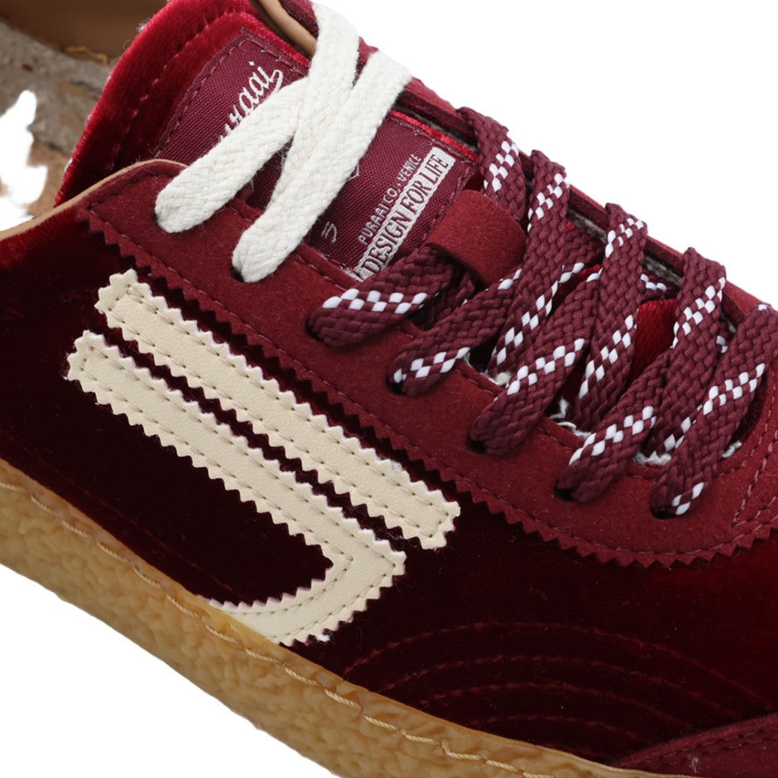Puraai Burgundy Velvet Cream-Zigzag Sneakers