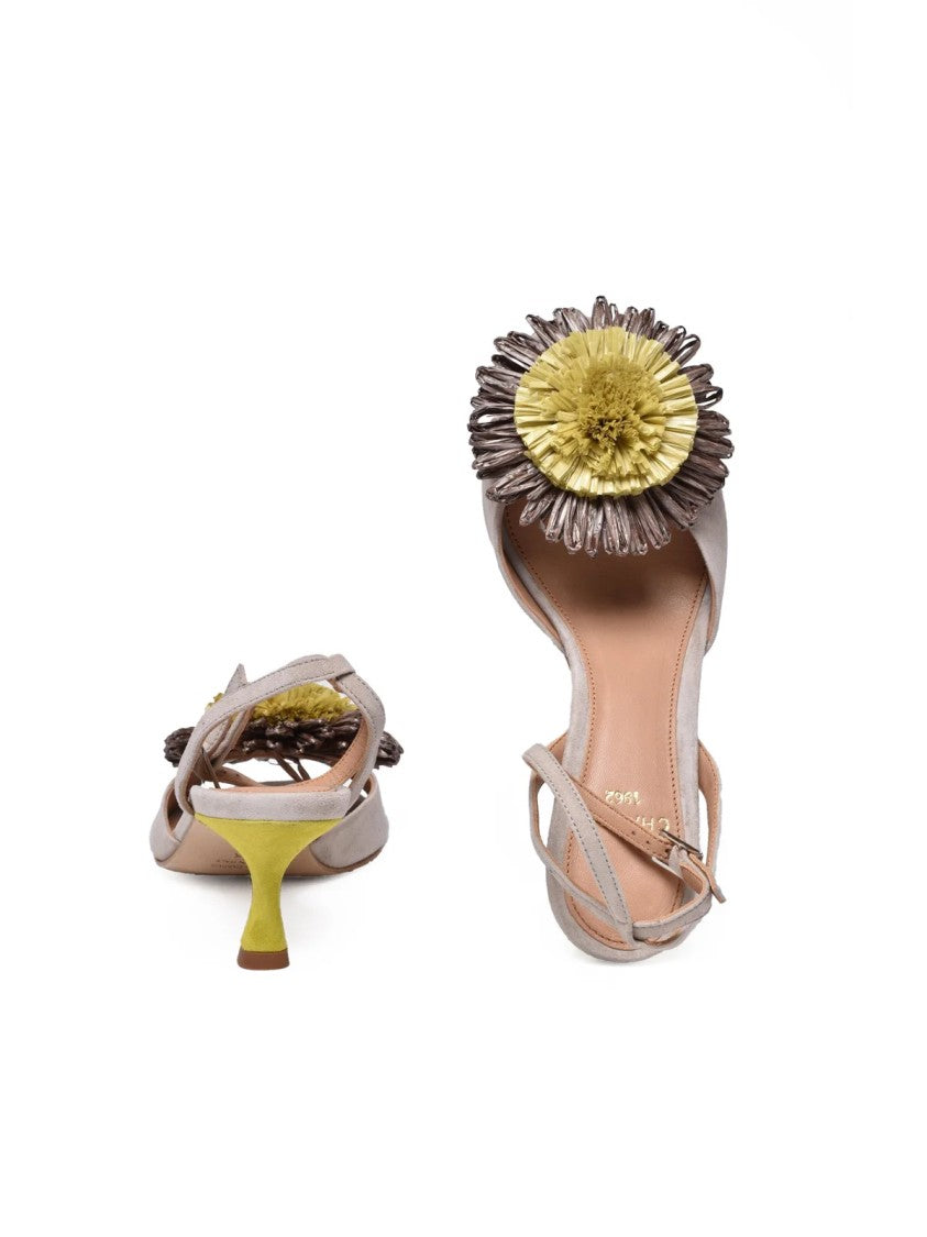 Chantal Chantal Beige Suede Floral Embellished Ankle Strap Sandals