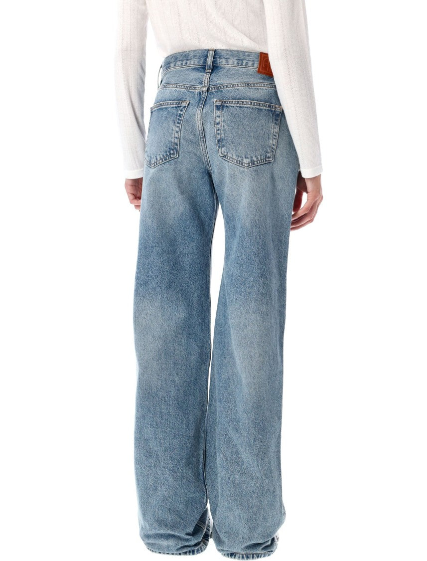 Anine Bing Washed Blue Straight Leg Jeans With Ripped Details
