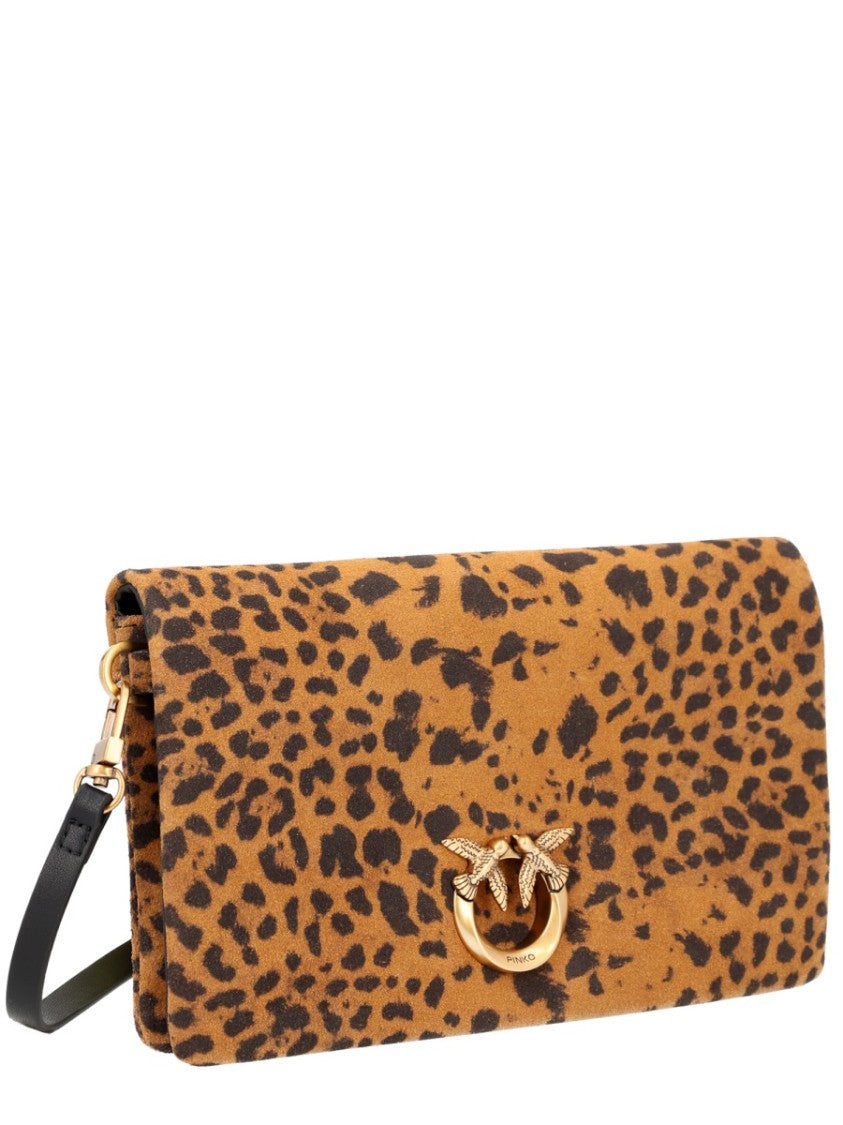 Pinko Leopard Print Gold Emblem Clutch Bag