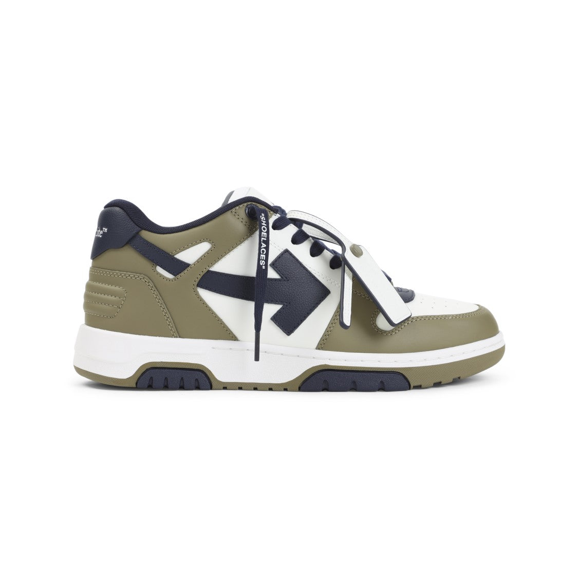 Off-White Olive Green And White Leather Sneakers