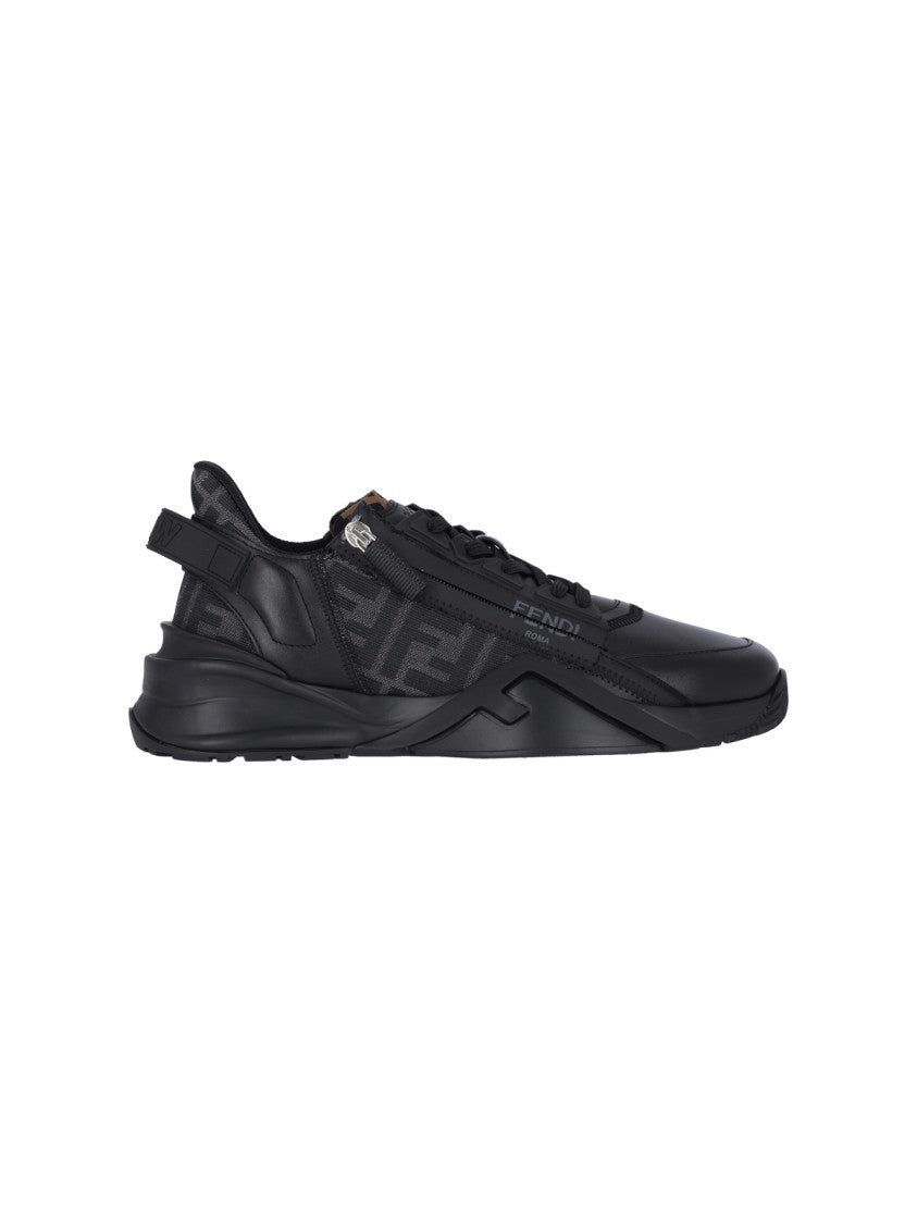 Fendi Black Flow Ff Logo Leather Sneakers