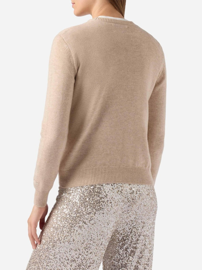 Mc2 Saint Barth Elegant Beige Knit Sweater With Textured Detail