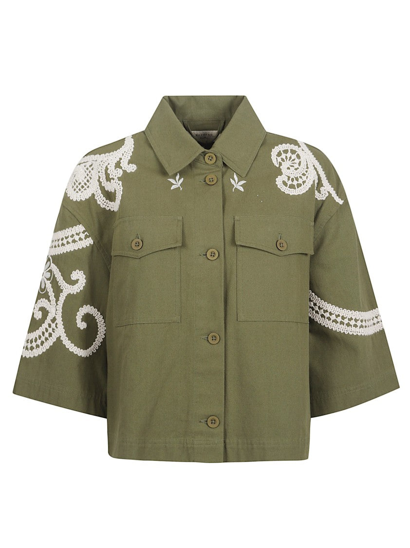 Max Mara Short-Sleeved Boxy Fit Shirt With Embroidered Details