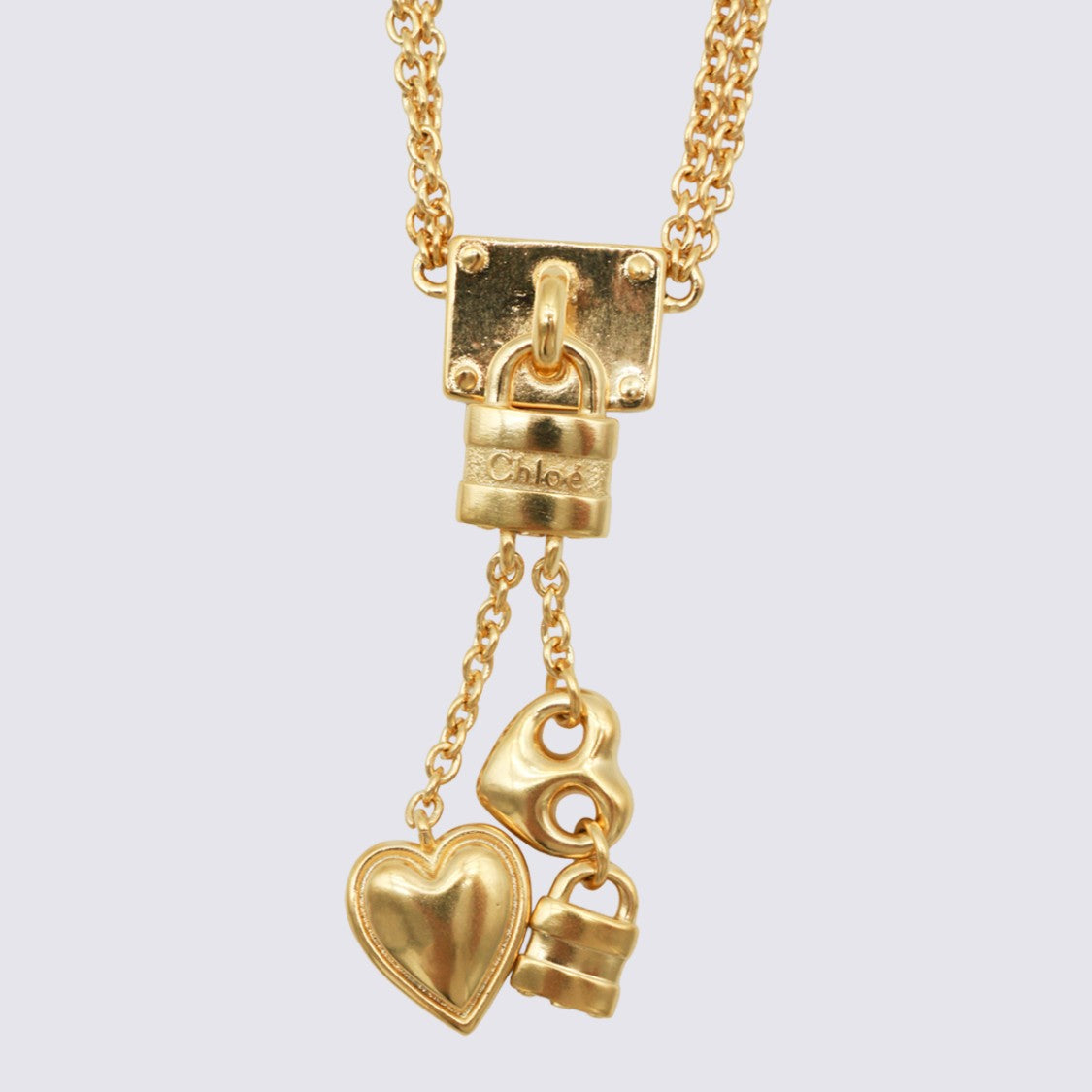 Chloé Gold-Tone Chain Necklace With Lock Pendant And Charms