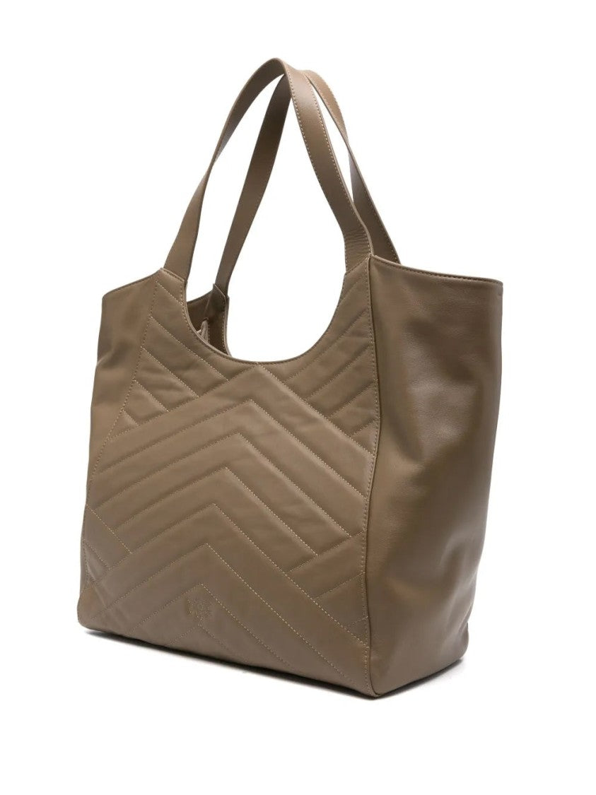 Pinko Quilted Chevron Tote Bag With Decorative Emblem