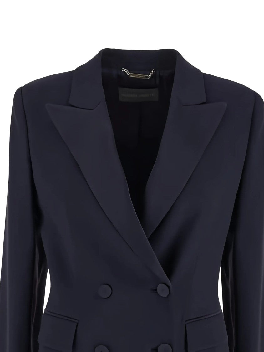 Alberta Ferretti Blue Blazer Enver Double-Breasted Satin Blazer