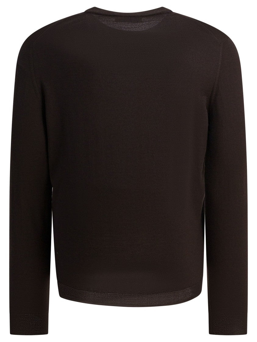 Zanone Fitted Brown Knit Sweater