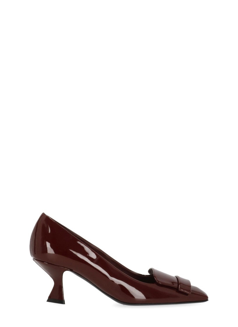 Sergio Rossi Glossy Burgundy Square Toe Pumps With Spool Heel