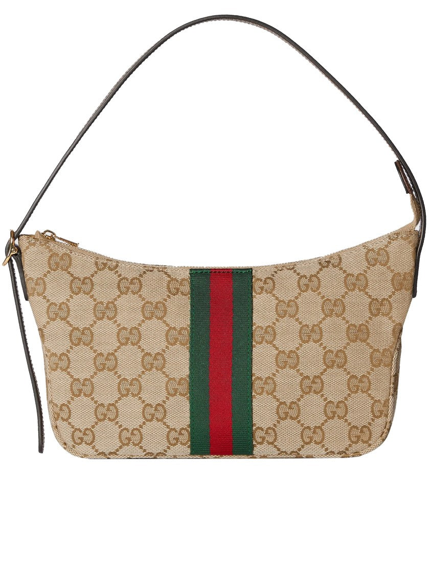 Gucci Beige Monogram Canvas Striped Crossbody Bag
