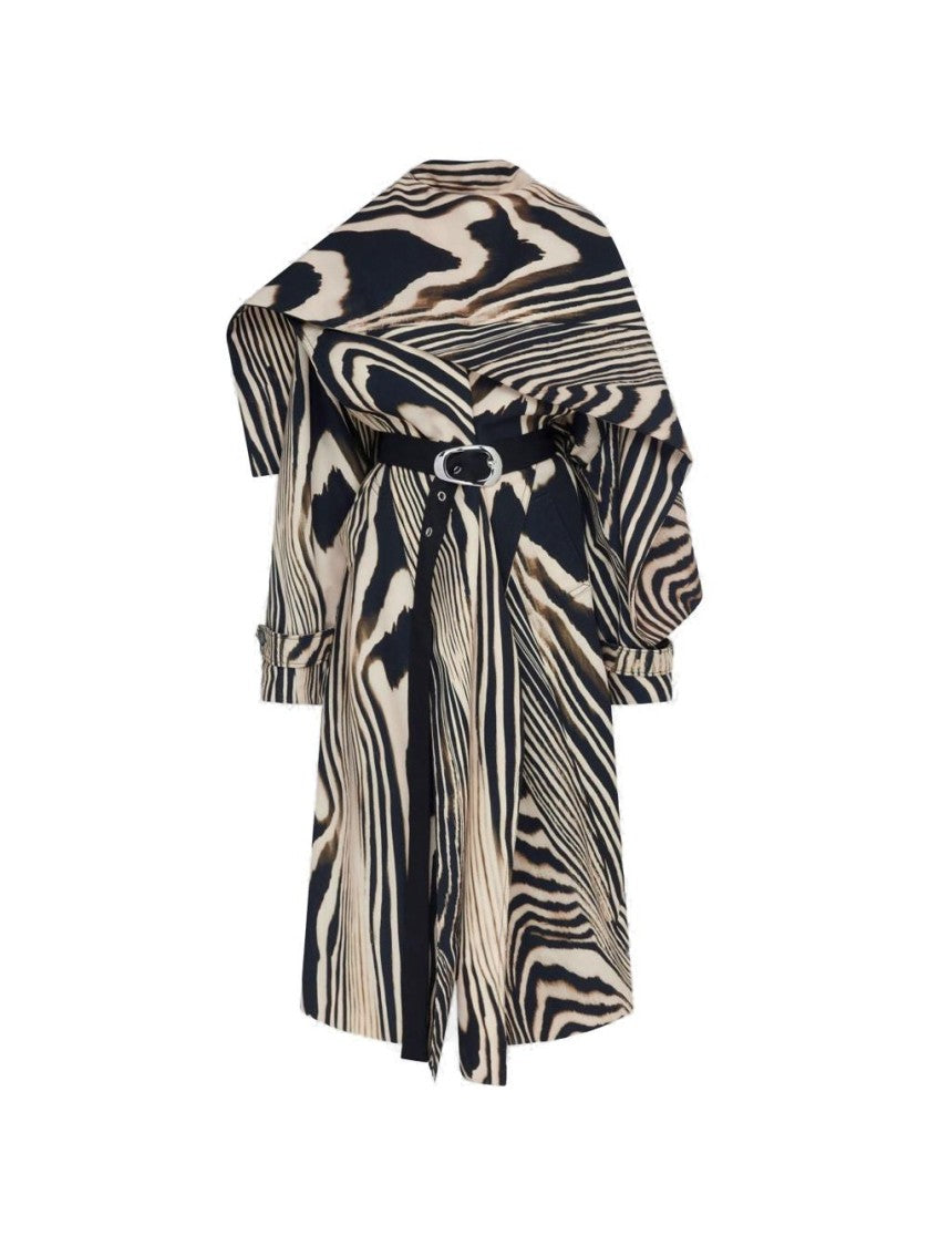 David Koma Zebra Print Trench Coat With Removable Overlay - Beige And Black