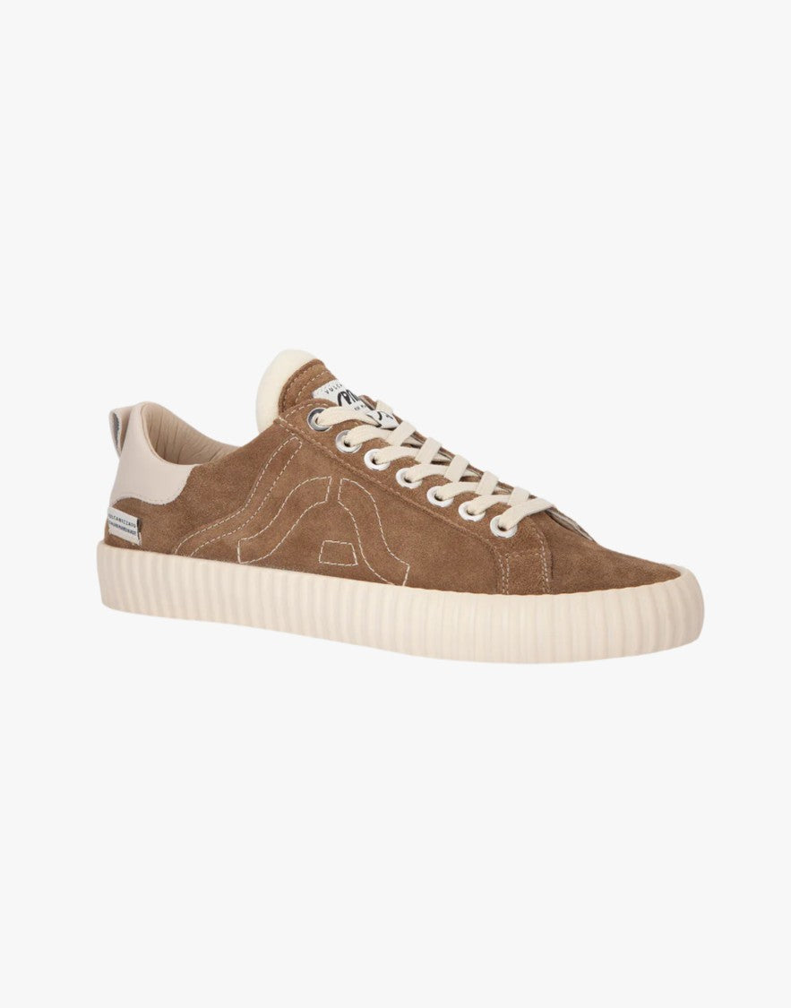 Springa Taupe Wavy Suede Sneakers With Stitched Logo